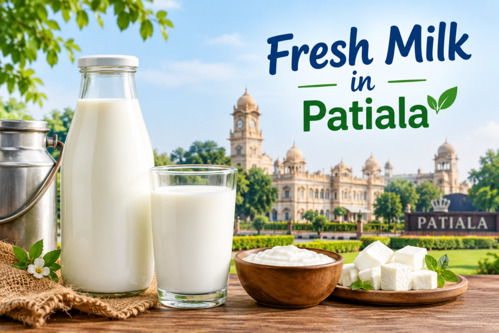 Fresh milk in Patiala with milk bottle and glass